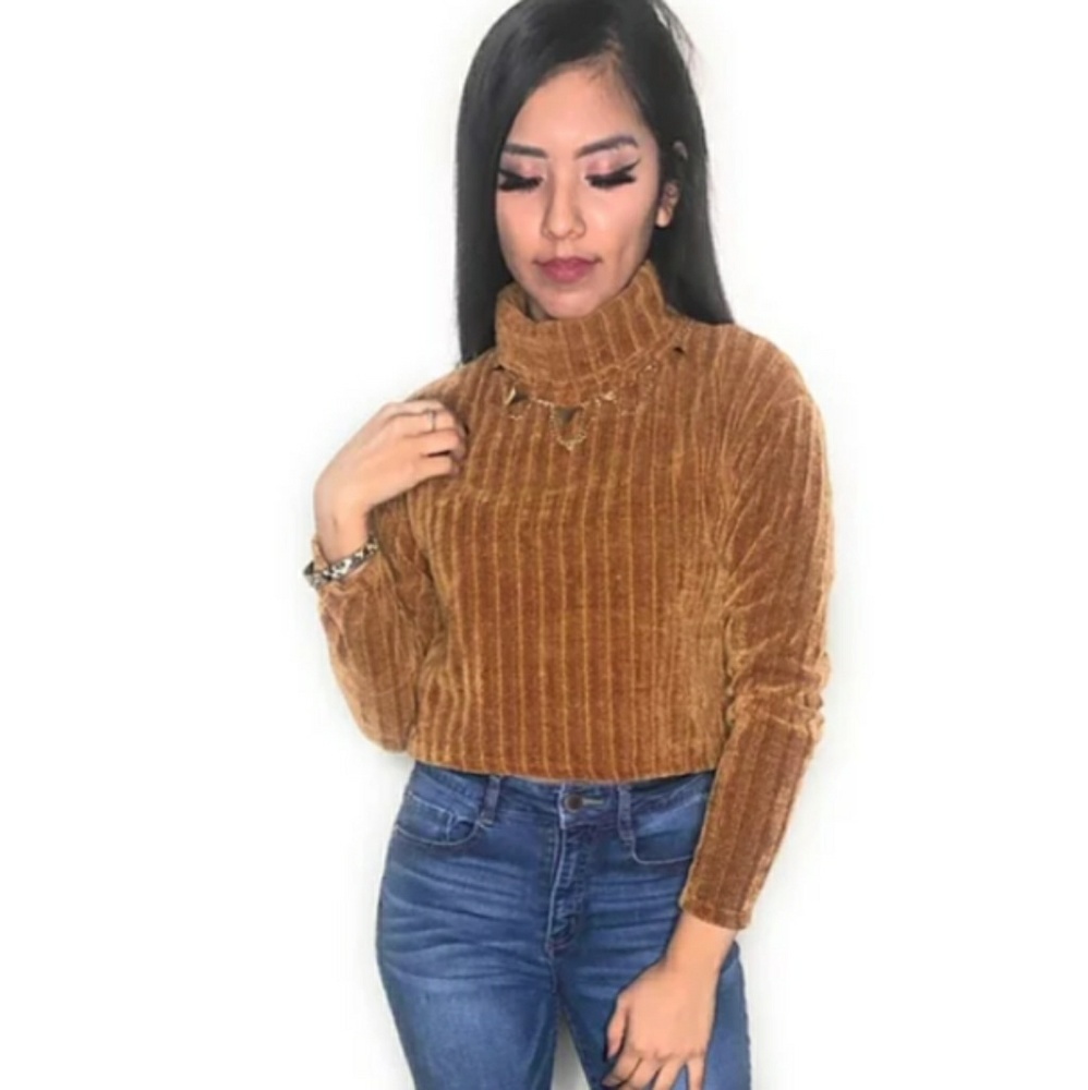 (NEW) Turtle Neck Crop Sweatshirt